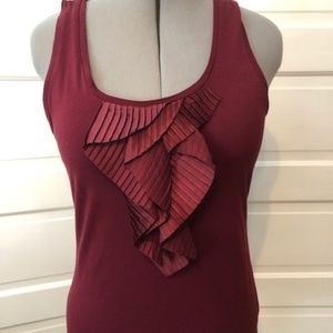 ANN TAYLOR Ruffled Burgundy Tank